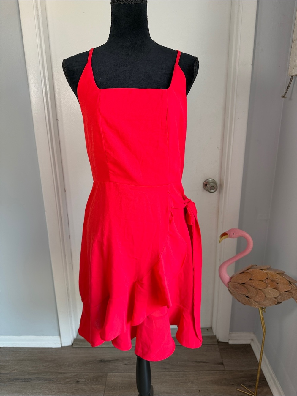 Womens Bright Red Spaghetti-Strap Dress